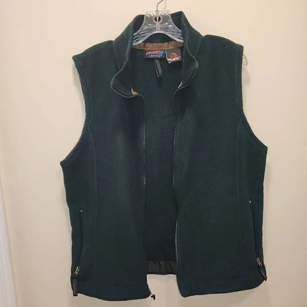 Layers Men's Black Polartec Sleeveless‎ Stand-Up Collar Full Zip Fleece Vest XL